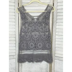 Solitaire BY RAVI KHOSLA Gray Crochet Tank Top Size Small NEW